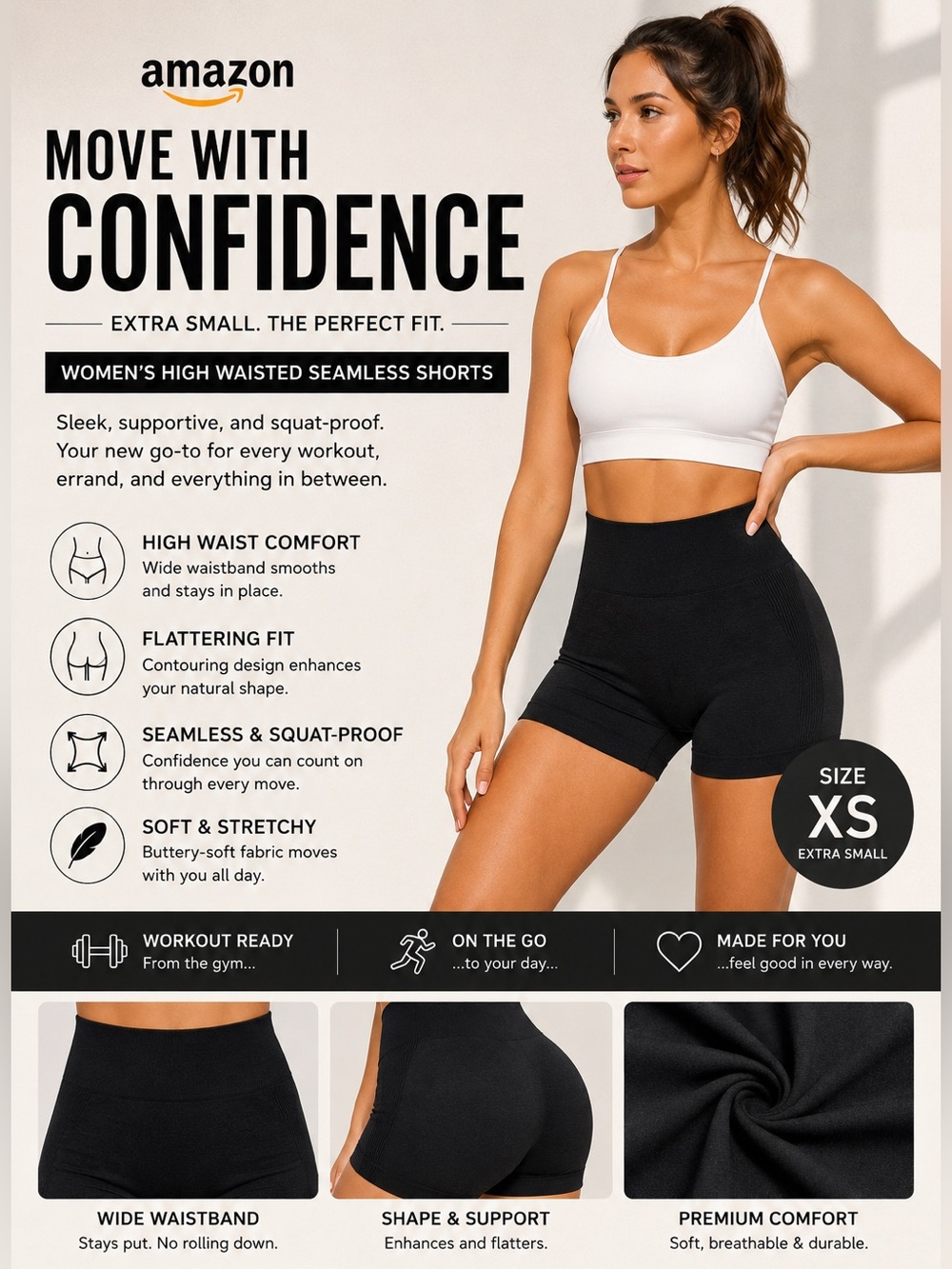 Amazon Women's High-Waisted Seamless Shorts — Black